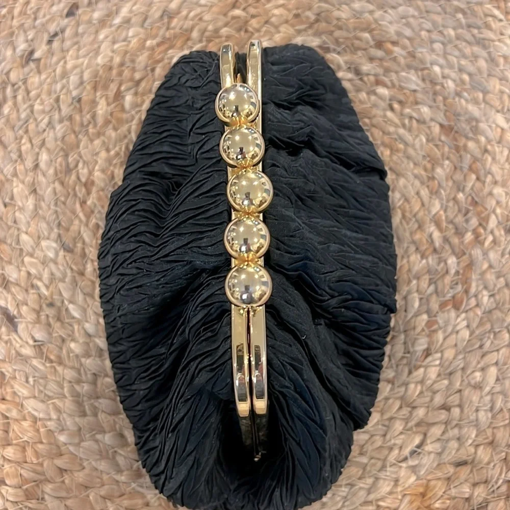 Vintage Carla Marchi Black Satin Pleated Crossbody Clutch Evening Bag - Picture 12 of 12